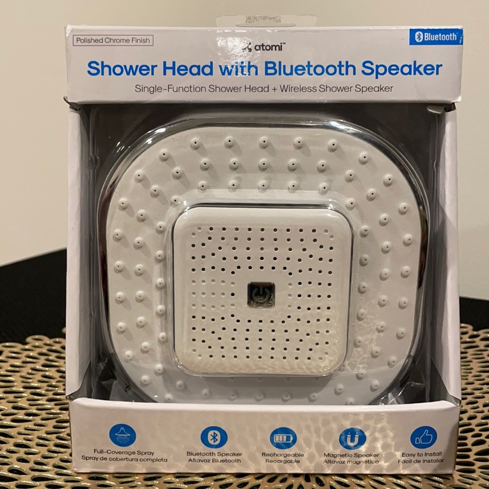 Atomi / Shower Head with Bluetooth Speaker (Polished Chrome & White)